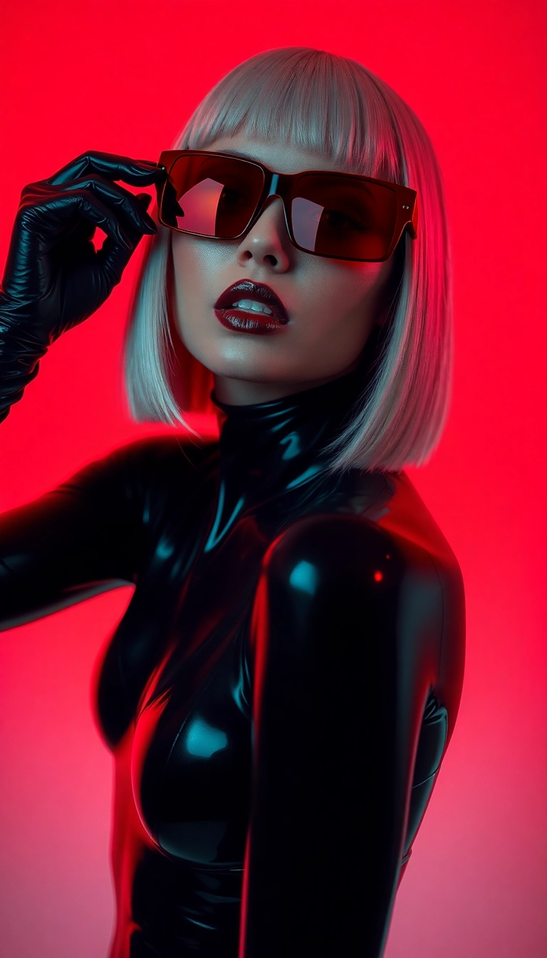Best Y2K Woman Fashion Model in Black and Red Phone Gorgeous Background